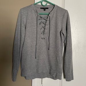 White House Black Market Women’s Grey Lace Up Sweater. Size Small.